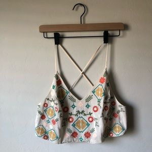 Embroidered Bralette-CrossBack Spaghetti Strap: XL